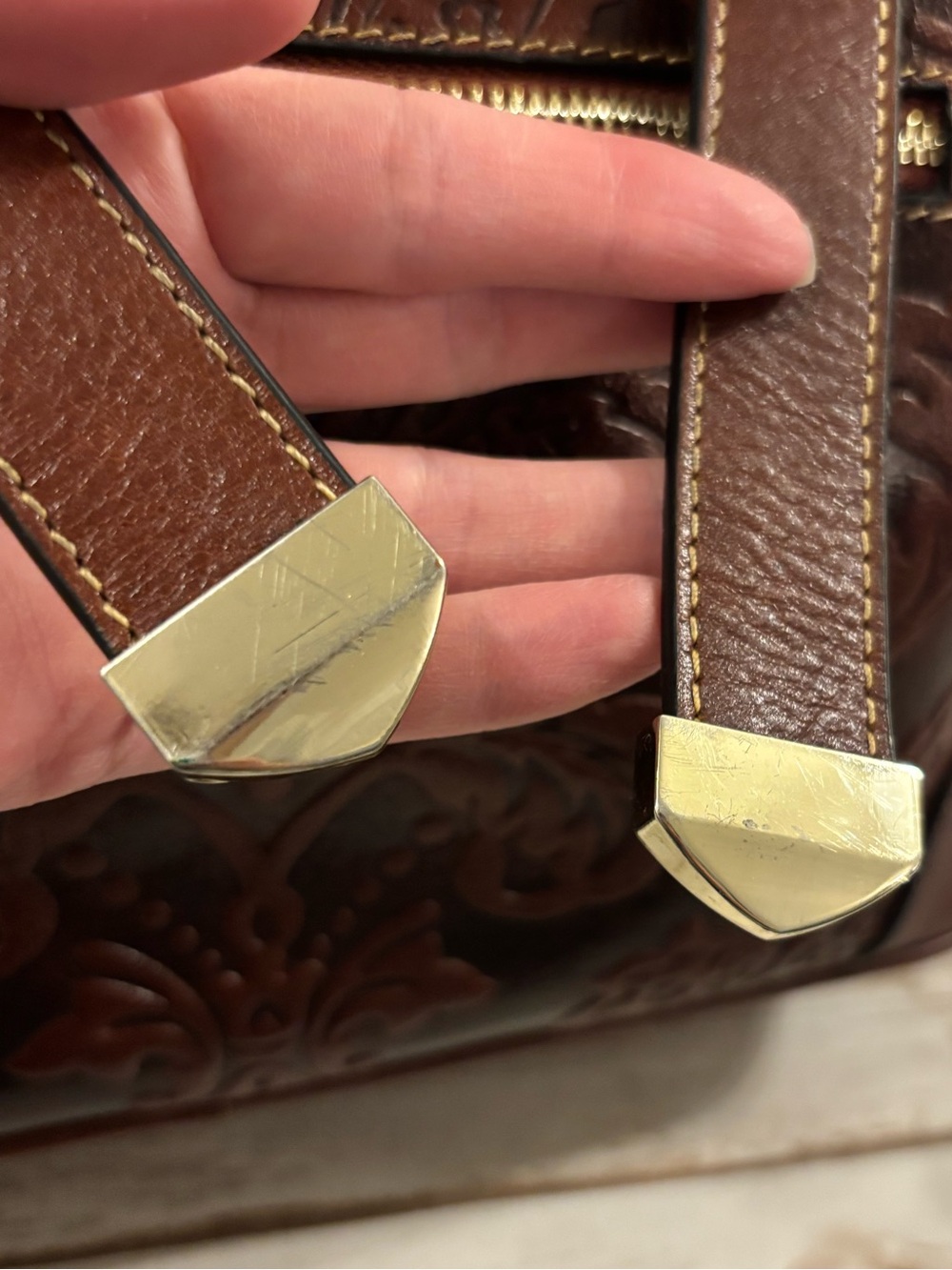 PIJUSHI Embossed Genuine Brown Leather Satchel and Crossbody Bag/Wristlet Set - Picture 15 of 16